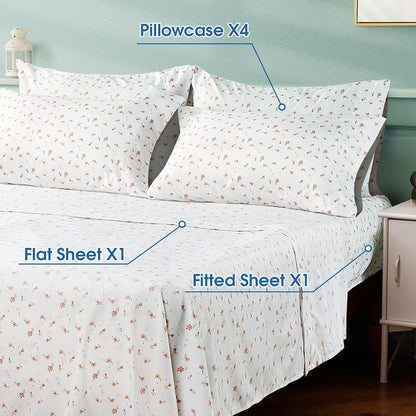 6 Piece Printed Full Size Bed Sheets, Extra Soft Brushed Microfiber 1800 Bedding Pattern Sheets, Deep Pocket, Wrinkle & Fade Free, Pink Floral