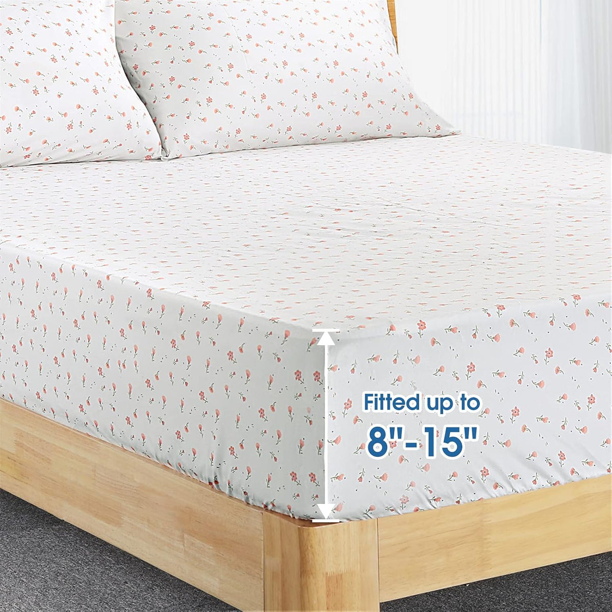 6 Piece Printed Full Size Bed Sheets, Extra Soft Brushed Microfiber 1800 Bedding Pattern Sheets, Deep Pocket, Wrinkle & Fade Free, Pink Floral