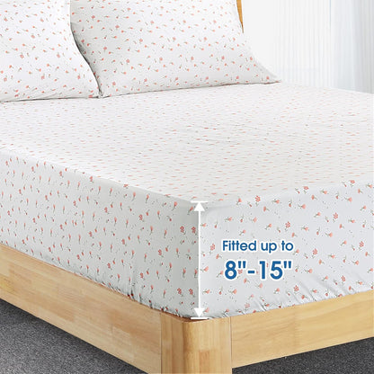 6 Piece Printed Full Size Bed Sheets, Extra Soft Brushed Microfiber 1800 Bedding Pattern Sheets, Deep Pocket, Wrinkle & Fade Free, Pink Floral