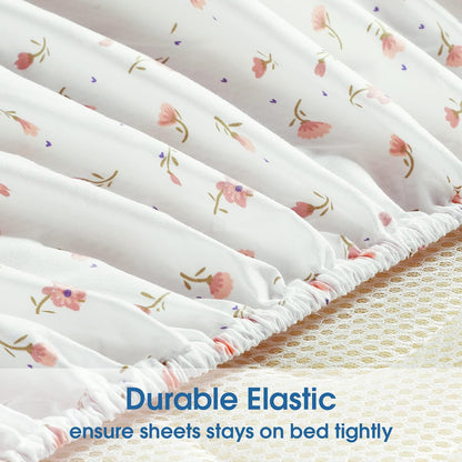 6 Piece Printed Full Size Bed Sheets, Extra Soft Brushed Microfiber 1800 Bedding Pattern Sheets, Deep Pocket, Wrinkle & Fade Free, Pink Floral