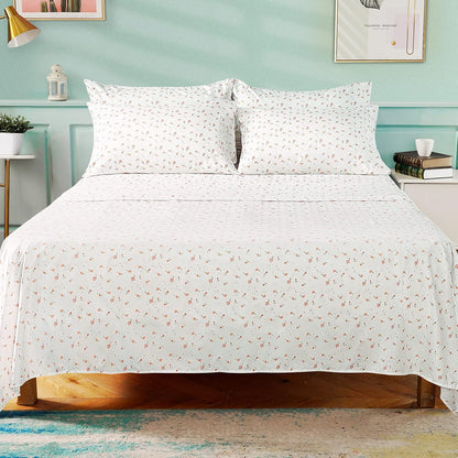 6 Piece Printed Full Size Bed Sheets, Extra Soft Brushed Microfiber 1800 Bedding Pattern Sheets, Deep Pocket, Wrinkle & Fade Free, Pink Floral