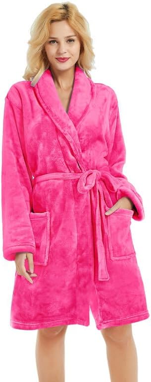 Women Fleece Robe, Short Cozy Plush Robes for Womens Soft Shawl Collar Warm Spa Bathrobe