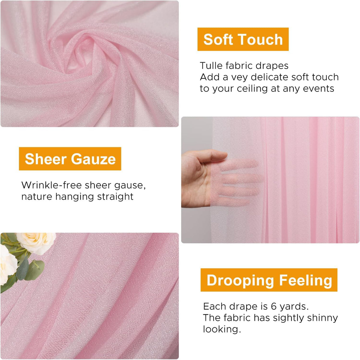 Wedding Arch Draping Fabric 1 Panel Blush Pink Sheer Backdrop Drape