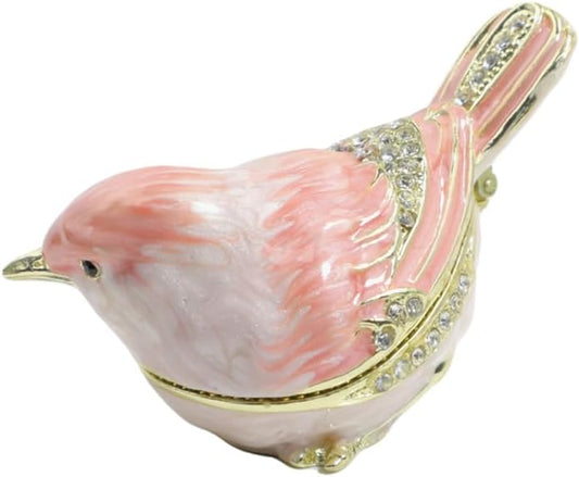 Mini Bird Trinket Boxes Hinge Hand-Painted Small Jewelry Box Enamel Decorative Unique Gift(Pink)