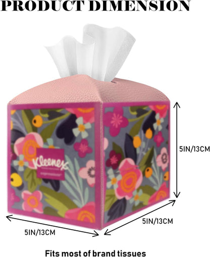 Tissue Box Cover Holder Square Tissue Cube Cover PU Leather Tissue Organizer with Bottom Belt for Bathroom, Tabletop, Car, Night Stands, Office, Home, Kitchen (1, PrettyPink)
