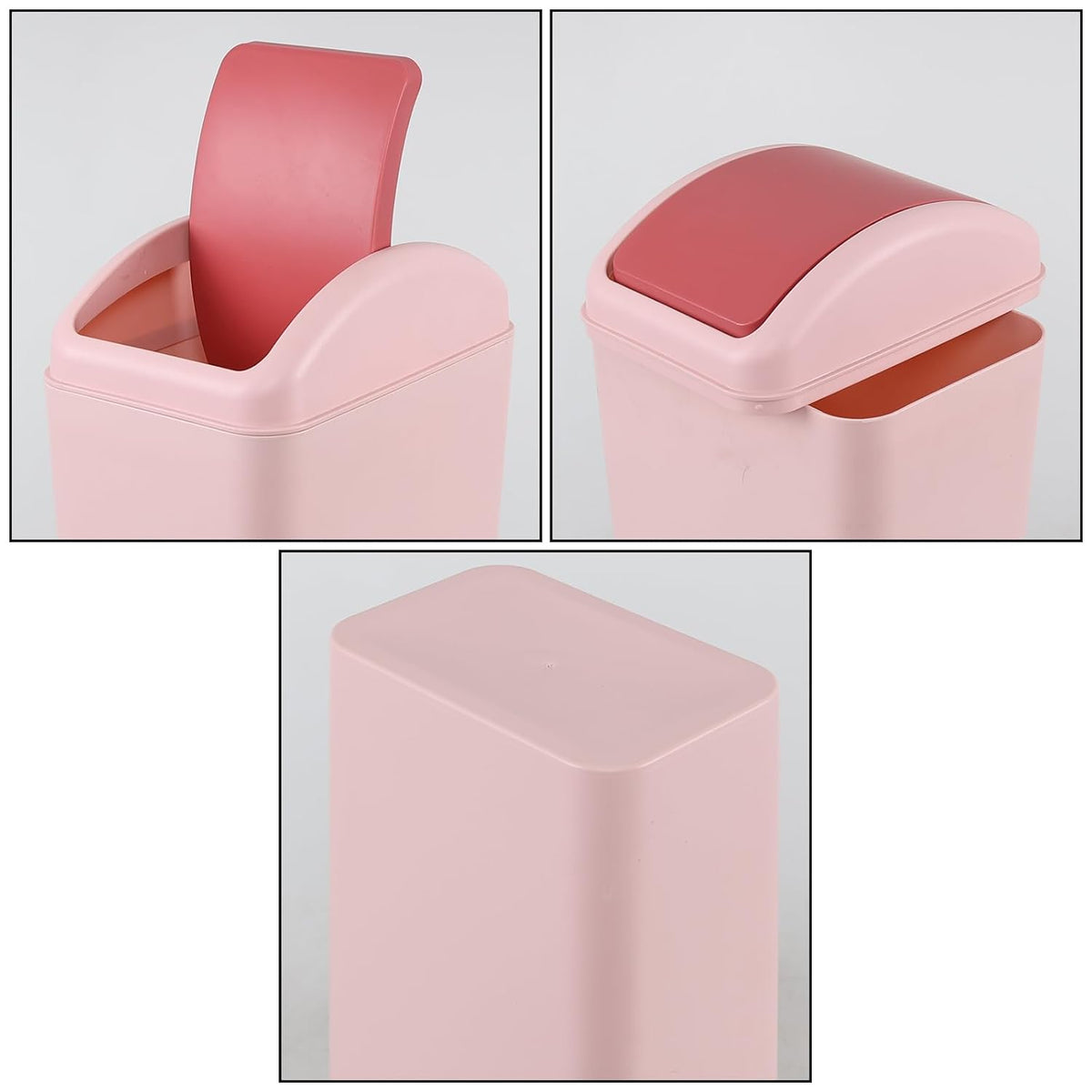 3.5 Gallon Plastic Garbage Can with Swing Lid, Slim Trash Can, Pink