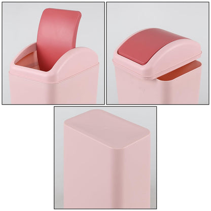 3.5 Gallon Plastic Garbage Can with Swing Lid, Slim Trash Can, Pink