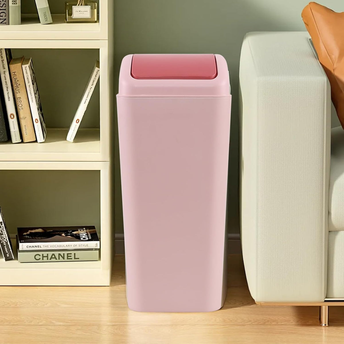 3.5 Gallon Plastic Garbage Can with Swing Lid, Slim Trash Can, Pink