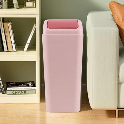 3.5 Gallon Plastic Garbage Can with Swing Lid, Slim Trash Can, Pink