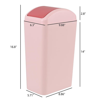 3.5 Gallon Plastic Garbage Can with Swing Lid, Slim Trash Can, Pink