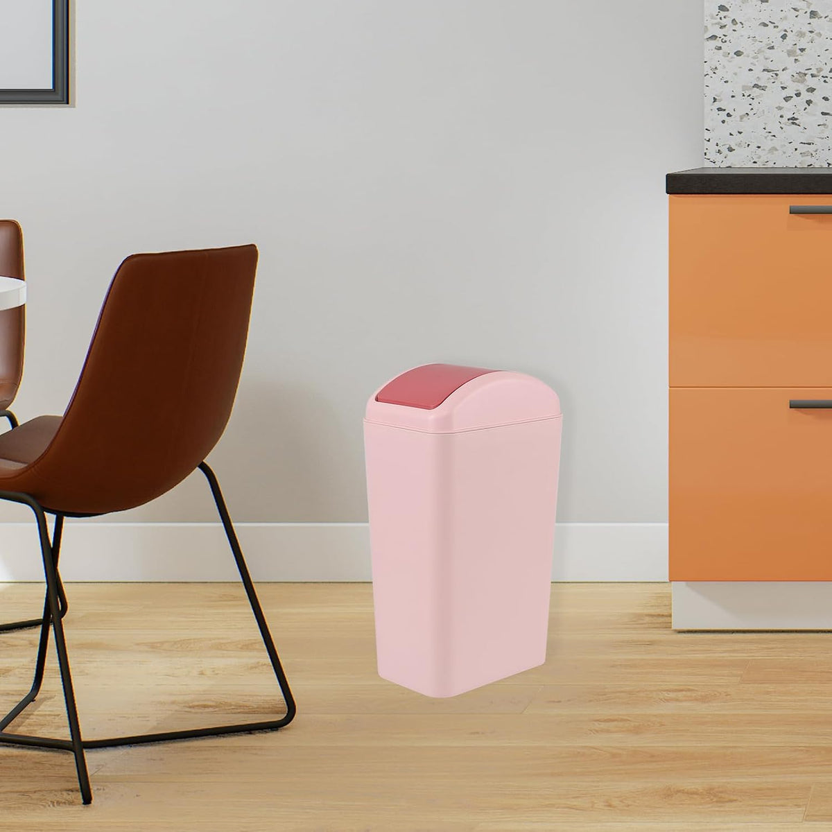 3.5 Gallon Plastic Garbage Can with Swing Lid, Slim Trash Can, Pink
