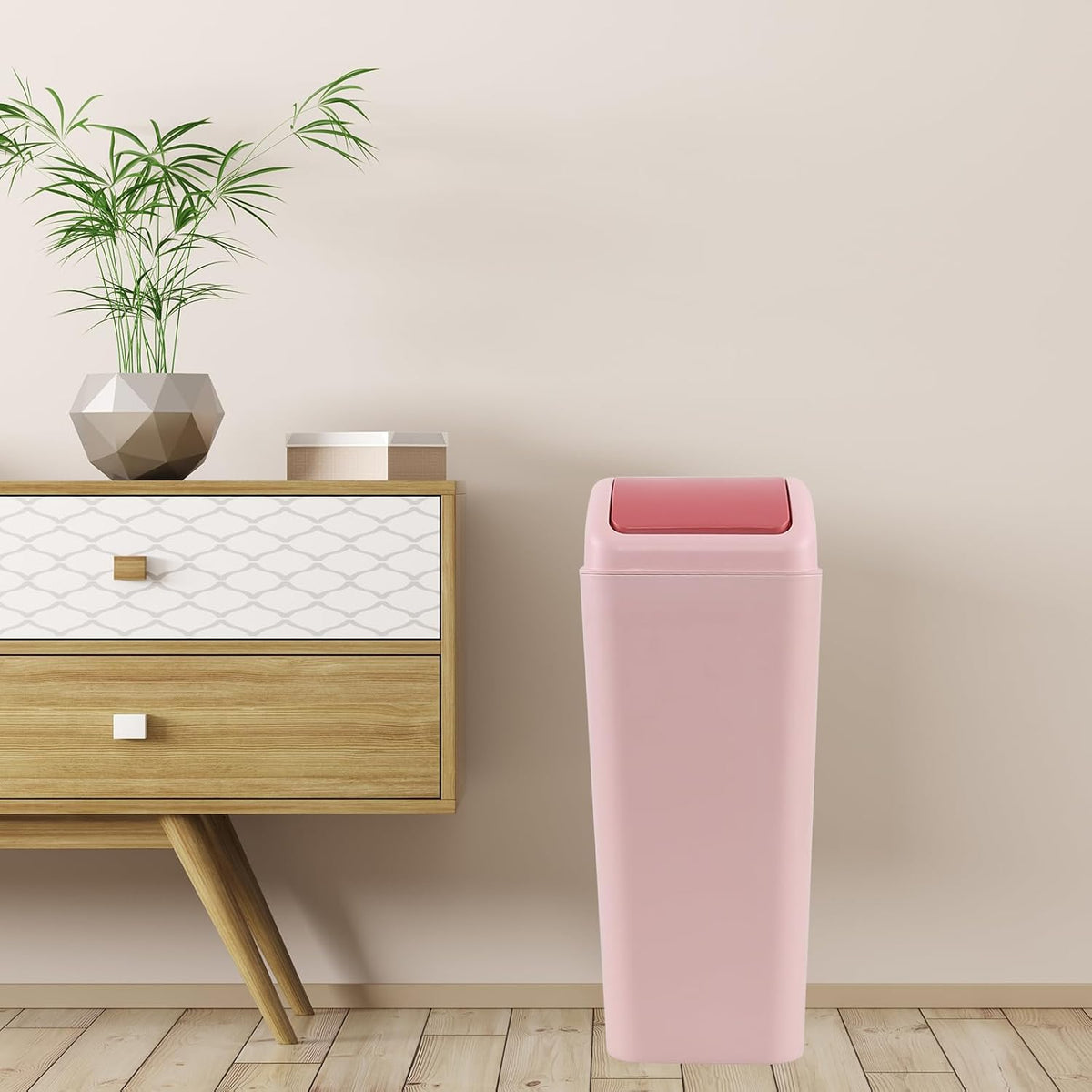 3.5 Gallon Plastic Garbage Can with Swing Lid, Slim Trash Can, Pink