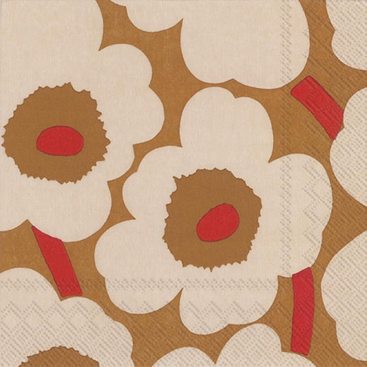 IHR Ideal Home Range Party Napkins Marimekko Disposable 3-Ply Paper Lunch Napkin Pack, 6.5" x 6.5", Unikko (Dark Cream & Red), 20-Count