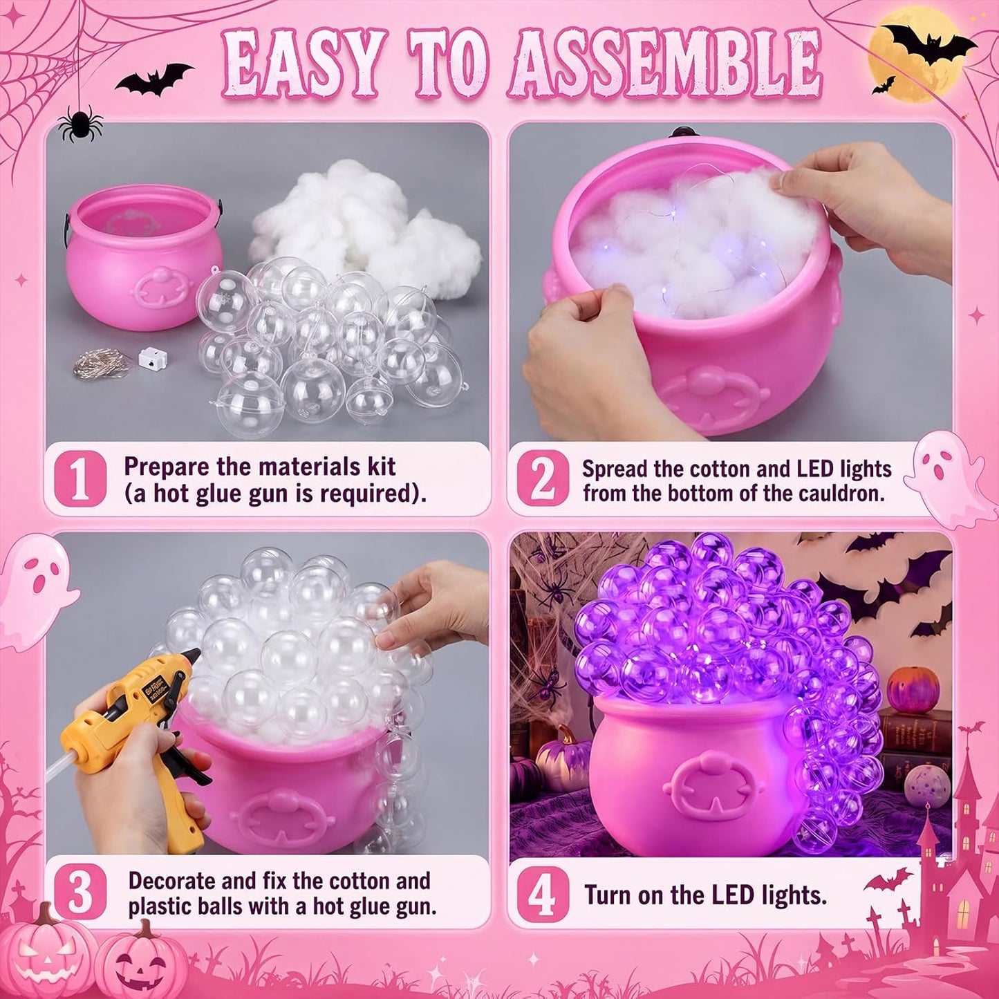 Pink Halloween Decoration Pink Halloween Glowing Cauldron Decor