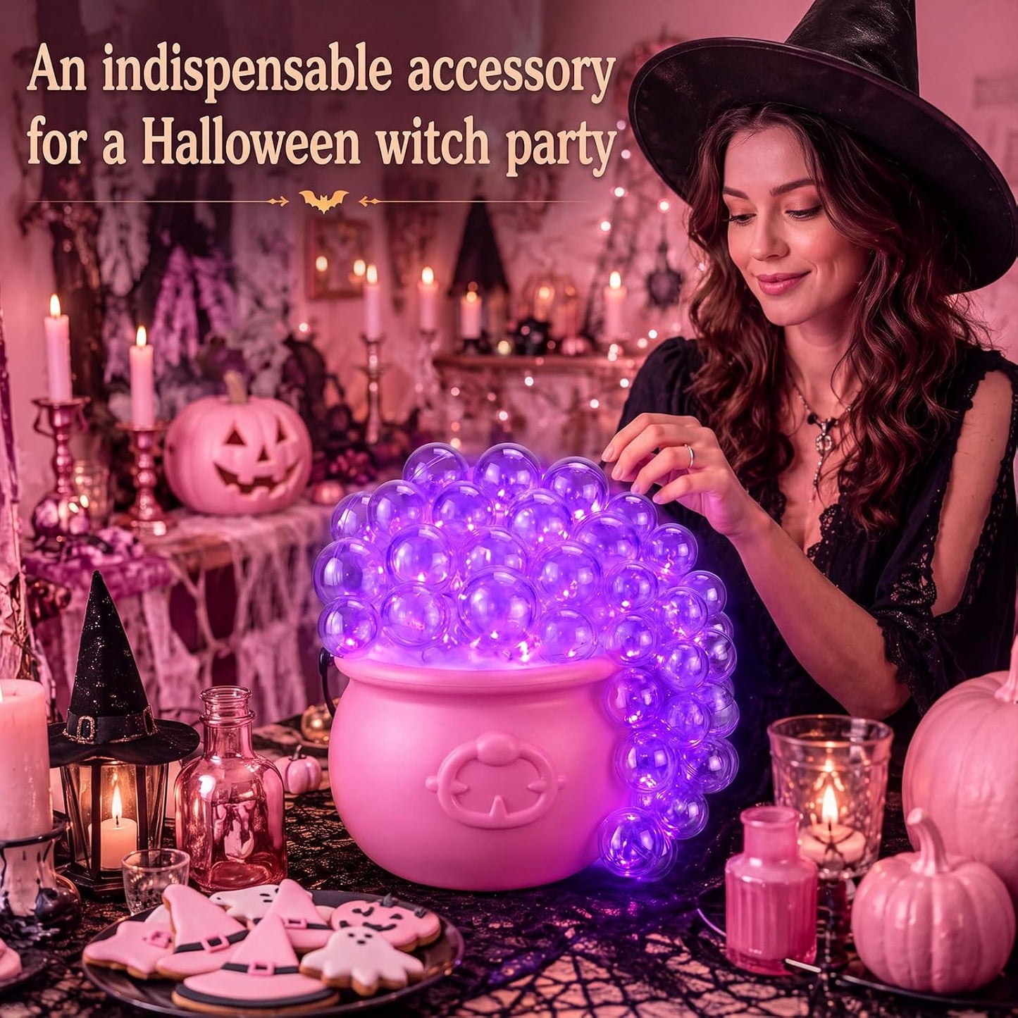 Pink Halloween Decoration Pink Halloween Glowing Cauldron Decor
