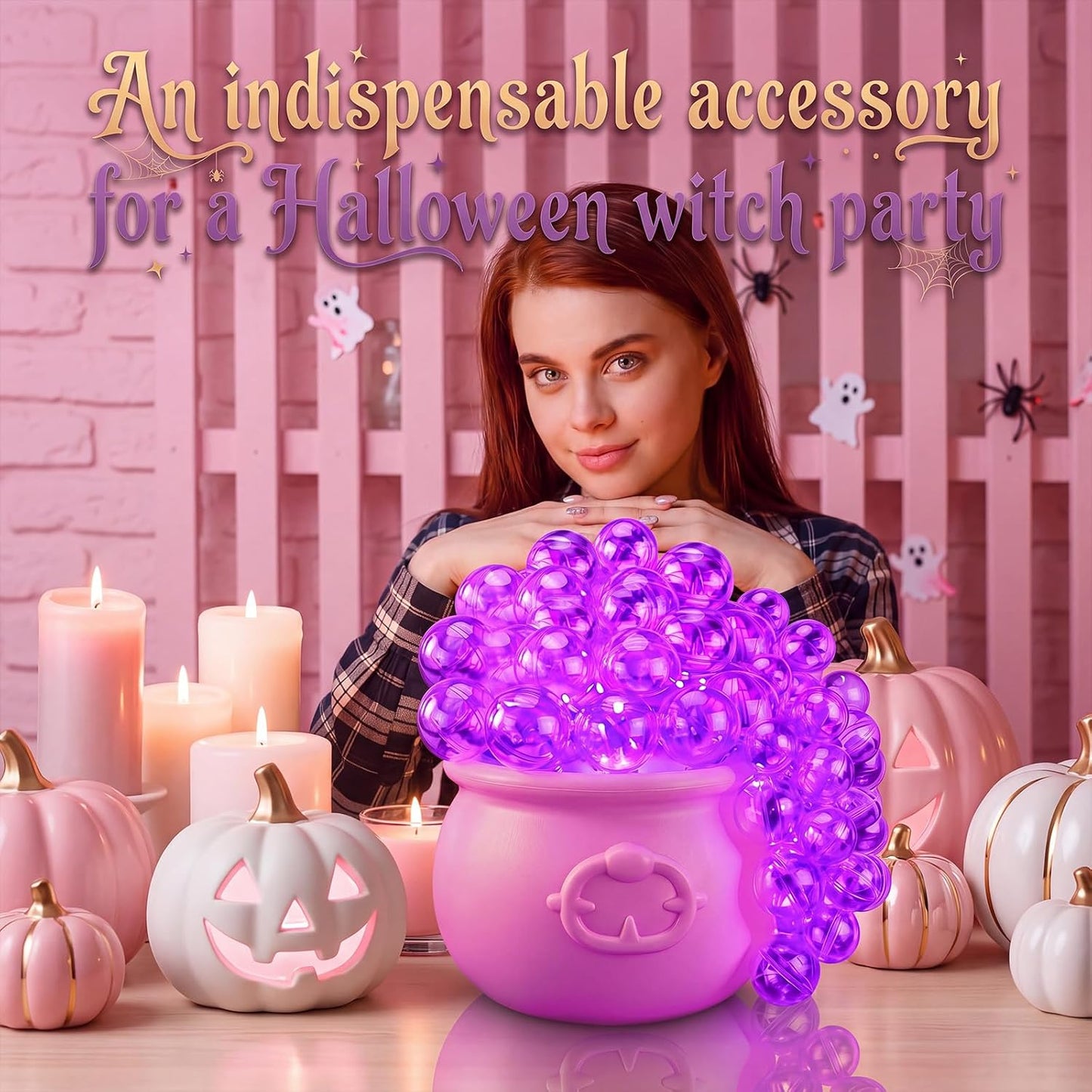 Pink Halloween Decoration Pink Halloween Glowing Cauldron Decor