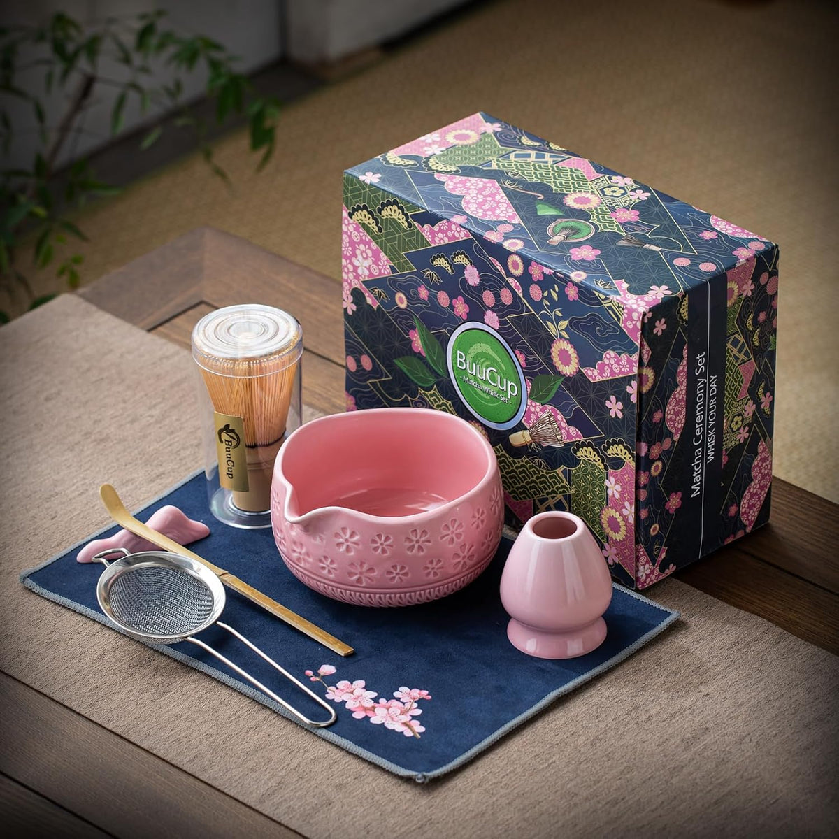 Matcha Whisk Set, Ceramic Matcha Kit with Bowl & Tools, Pink