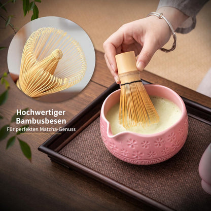 Matcha Whisk Set, Ceramic Matcha Kit with Bowl & Tools, Pink