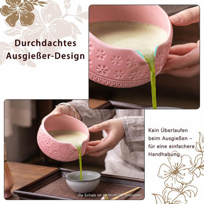 Matcha Whisk Set, Ceramic Matcha Kit with Bowl & Tools, Pink