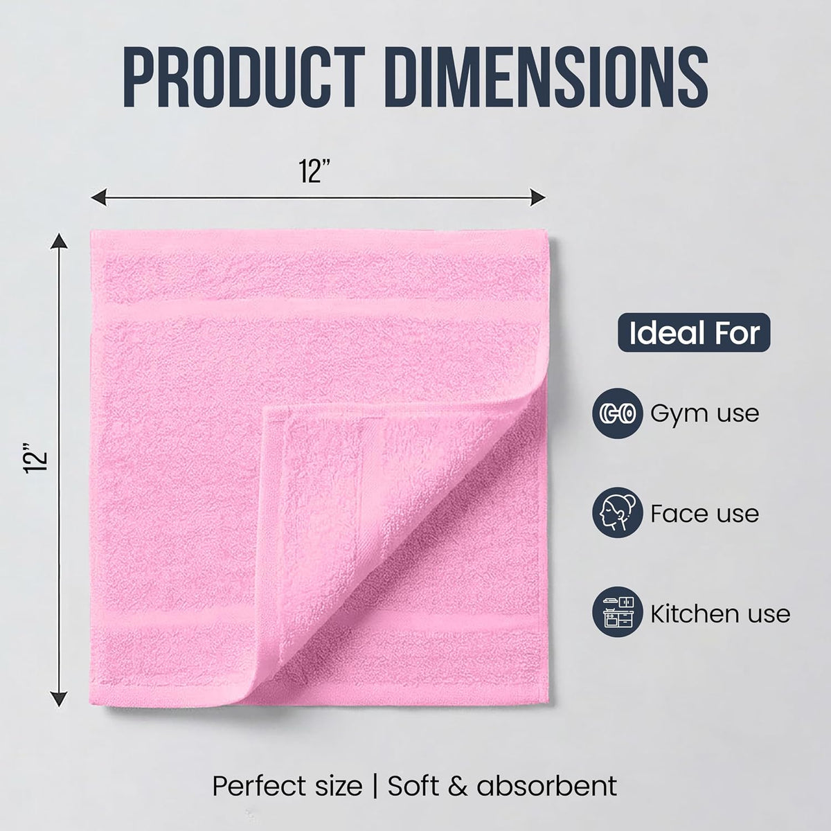 Wash Cloths, Pink Face Towels, 12x12 Inch, 24 Pack
