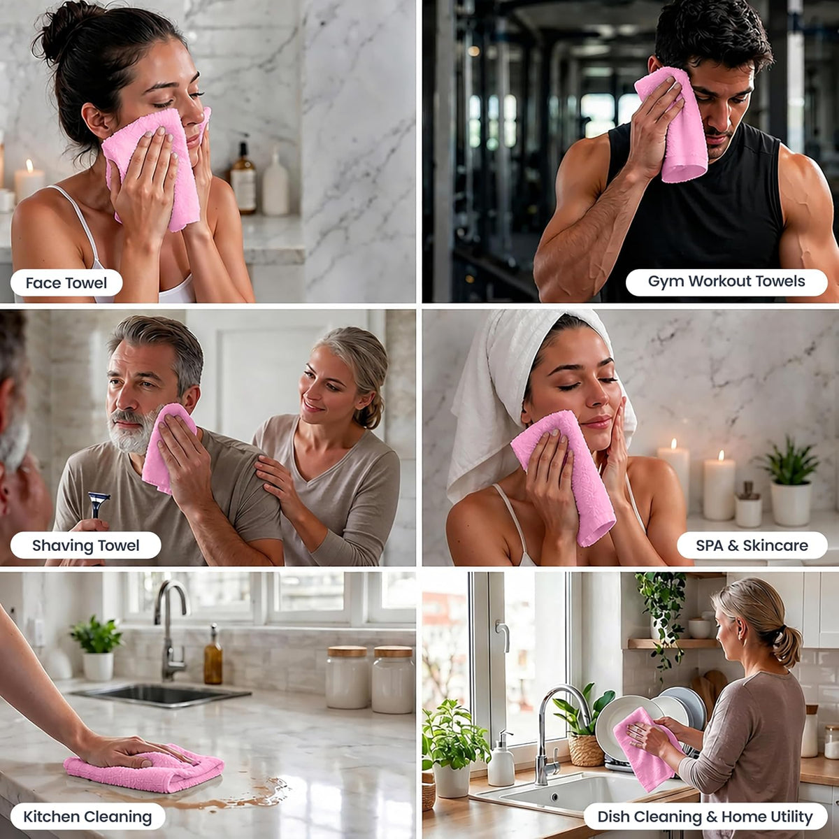 Wash Cloths, Pink Face Towels, 12x12 Inch, 24 Pack