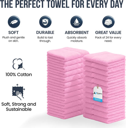 Wash Cloths, Pink Face Towels, 12x12 Inch, 24 Pack