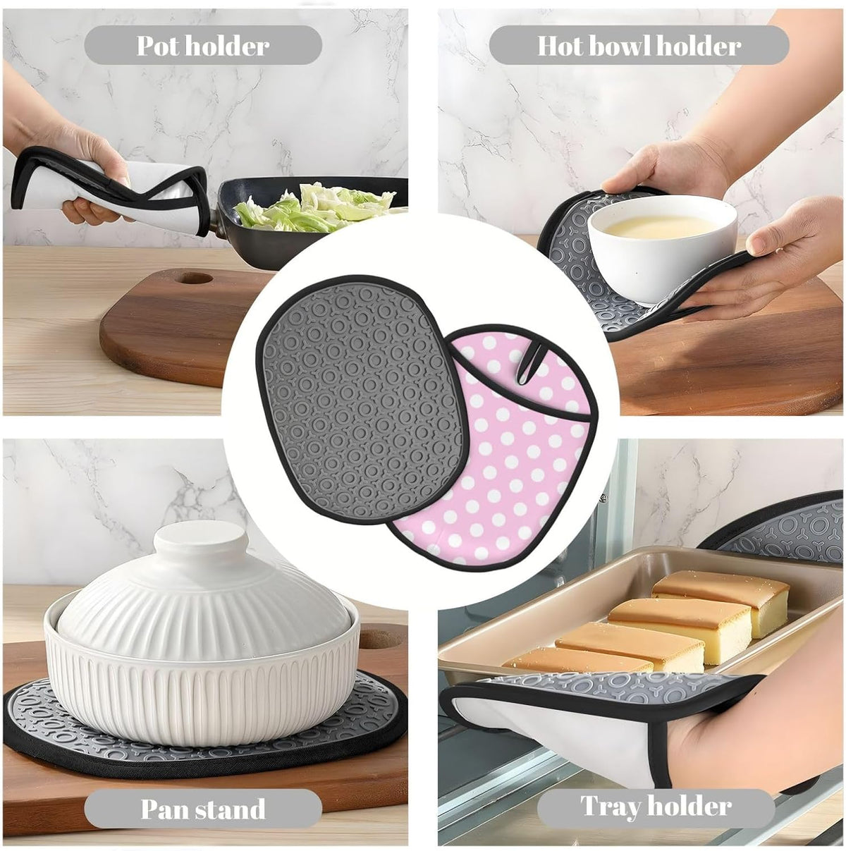 Light Pink Polka Dot Print B Pot Holders for Kitchen 1 PC - Heat Resistant Oven Mitts Hot Pads with Pocket, Silicone Pot Holders with Hanging Loop, Non Slip Potholders for Kitchen Baking Cooking