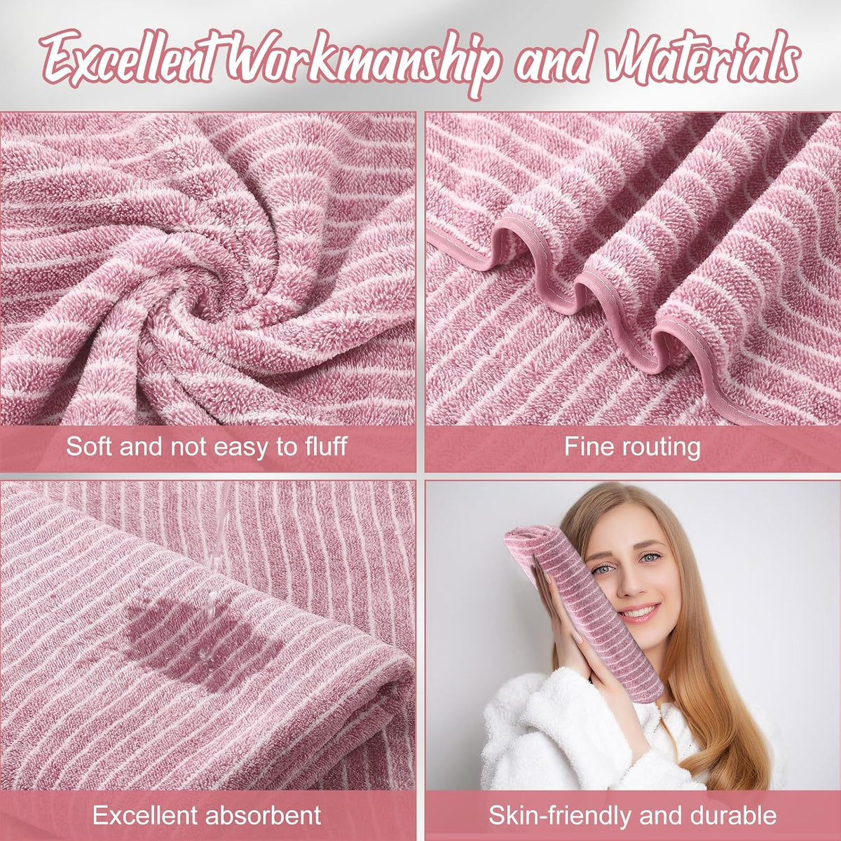 16 Pack Microfiber Bath Towels Bulk,Pink,Pinstripe