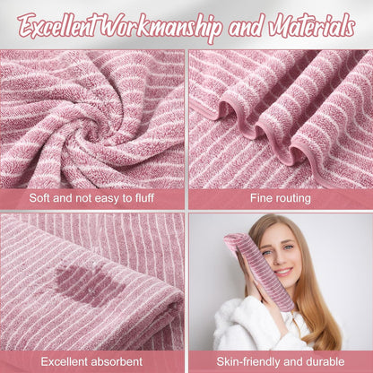 16 Pack Microfiber Bath Towels Bulk,Pink,Pinstripe