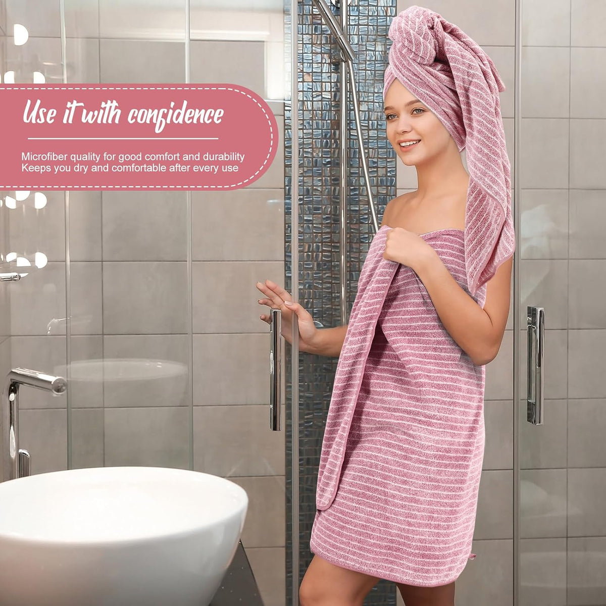 16 Pack Microfiber Bath Towels Bulk,Pink,Pinstripe