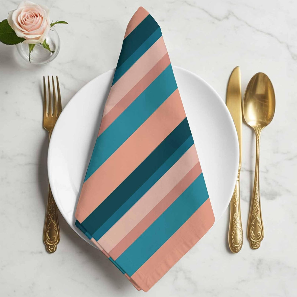 Cloth Napkins Set of 2pcs, Light Blue Pink Stripes Dinner Napkins Cloth Washable Reusable Napkin for Wedding Holiday Party Dinner Table Decor Geometric Vertical Striped