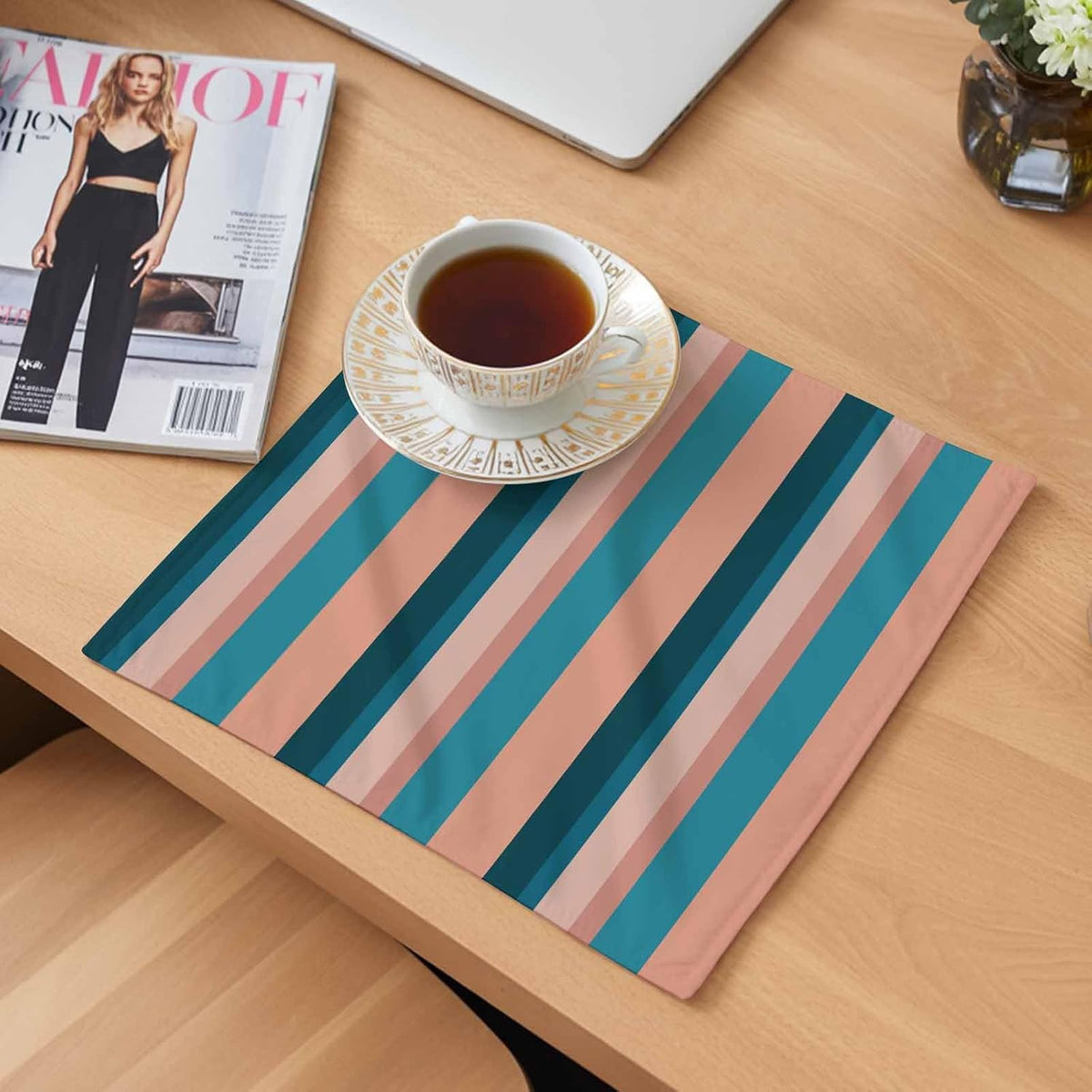 Cloth Napkins Set of 2pcs, Light Blue Pink Stripes Dinner Napkins Cloth Washable Reusable Napkin for Wedding Holiday Party Dinner Table Decor Geometric Vertical Striped