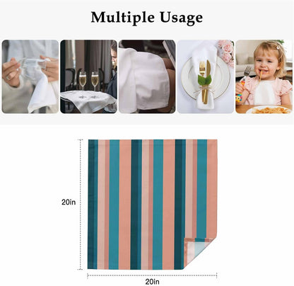 Cloth Napkins Set of 2pcs, Light Blue Pink Stripes Dinner Napkins Cloth Washable Reusable Napkin for Wedding Holiday Party Dinner Table Decor Geometric Vertical Striped