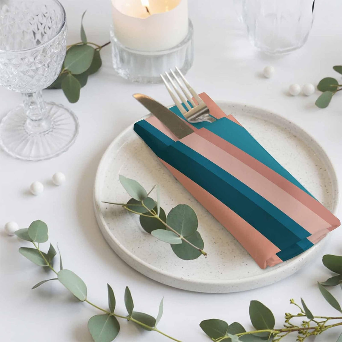Cloth Napkins Set of 2pcs, Light Blue Pink Stripes Dinner Napkins Cloth Washable Reusable Napkin for Wedding Holiday Party Dinner Table Decor Geometric Vertical Striped