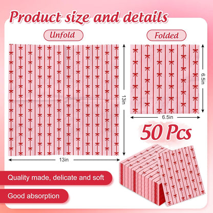 50 Pcs Bow Paper Napkins Mini Red Bow Knot Disposable Luncheon Napkins Pink Decorative Dinner Hand Napkin for Wedding Birthday Bridal Shower