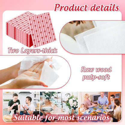 50 Pcs Bow Paper Napkins Mini Red Bow Knot Disposable Luncheon Napkins Pink Decorative Dinner Hand Napkin for Wedding Birthday Bridal Shower