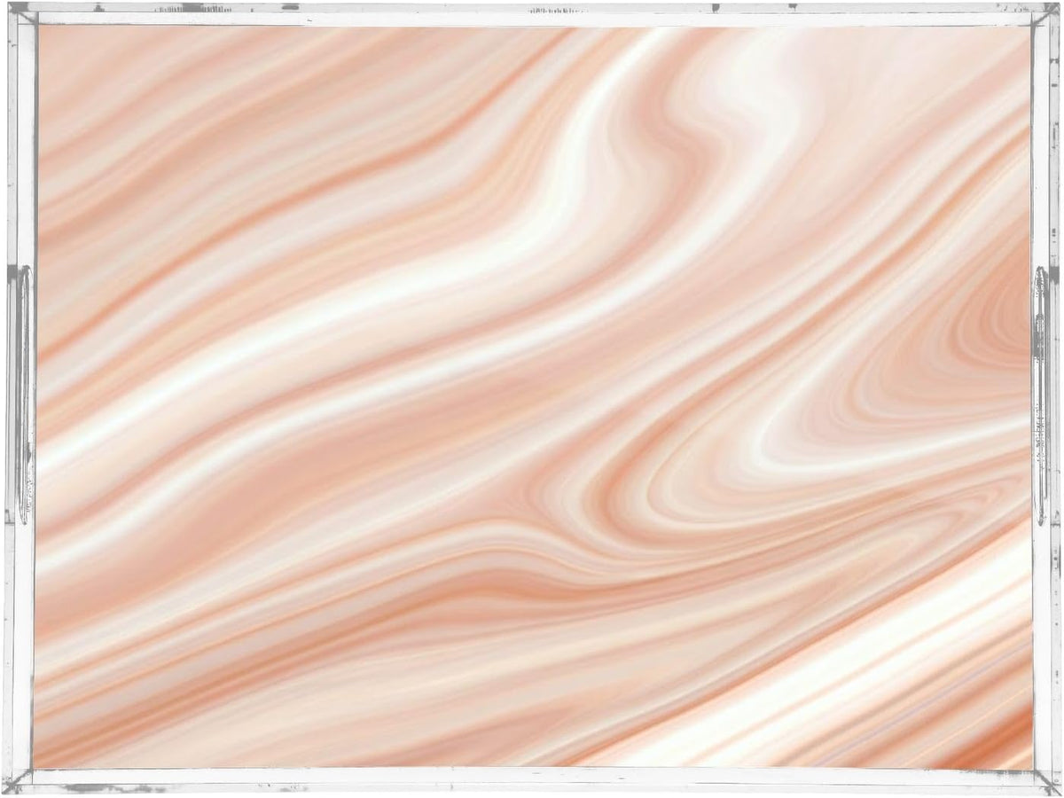 Pink Tones Marble Serving Tray, Clear Acrylic Decorative Tray - Sturdy Huge Capacity Serving Platters for Kitchen Countertop, Vanity Table 12"x16"