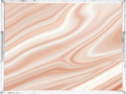 Pink Tones Marble Serving Tray, Clear Acrylic Decorative Tray - Sturdy Huge Capacity Serving Platters for Kitchen Countertop, Vanity Table 12"x16"