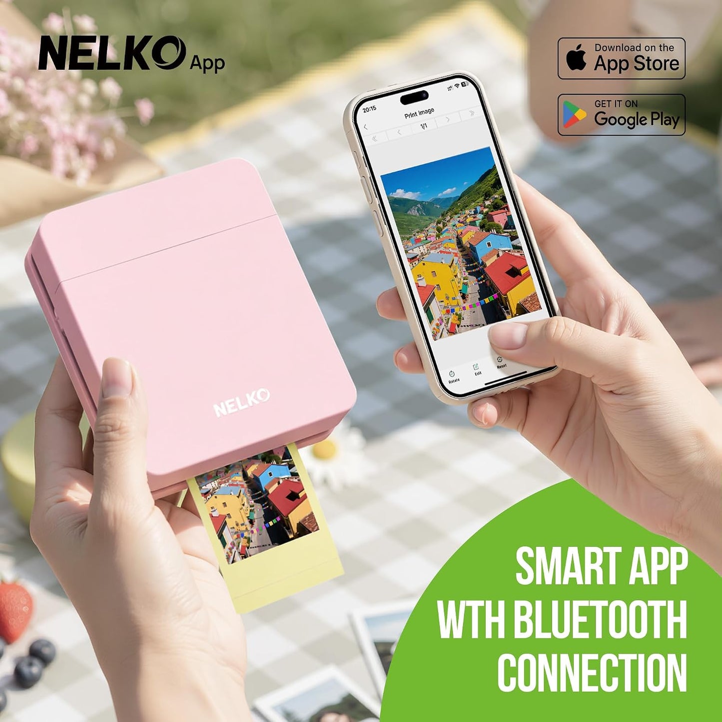 PP01 Photo Printer, 2x3 Portable Photo Printer, Mini Printer, Pink | Instant Color Inkjet Printer for Smartphone, Sticky-Back Photos, Bluetooth Compatible with iOS & Android, AI App Editing