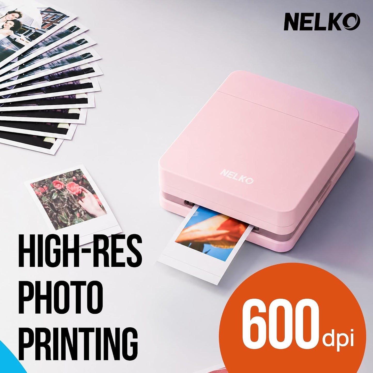 PP01 Photo Printer, 2x3 Portable Photo Printer, Mini Printer, Pink | Instant Color Inkjet Printer for Smartphone, Sticky-Back Photos, Bluetooth Compatible with iOS & Android, AI App Editing
