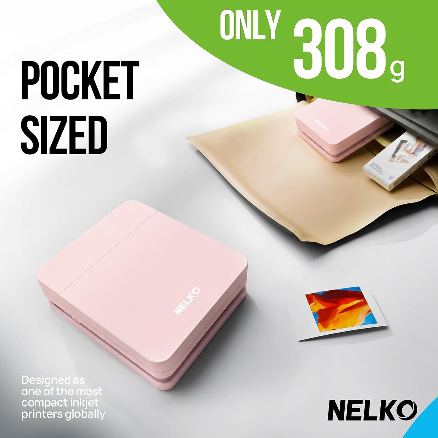 PP01 Photo Printer, 2x3 Portable Photo Printer, Mini Printer, Pink | Instant Color Inkjet Printer for Smartphone, Sticky-Back Photos, Bluetooth Compatible with iOS & Android, AI App Editing
