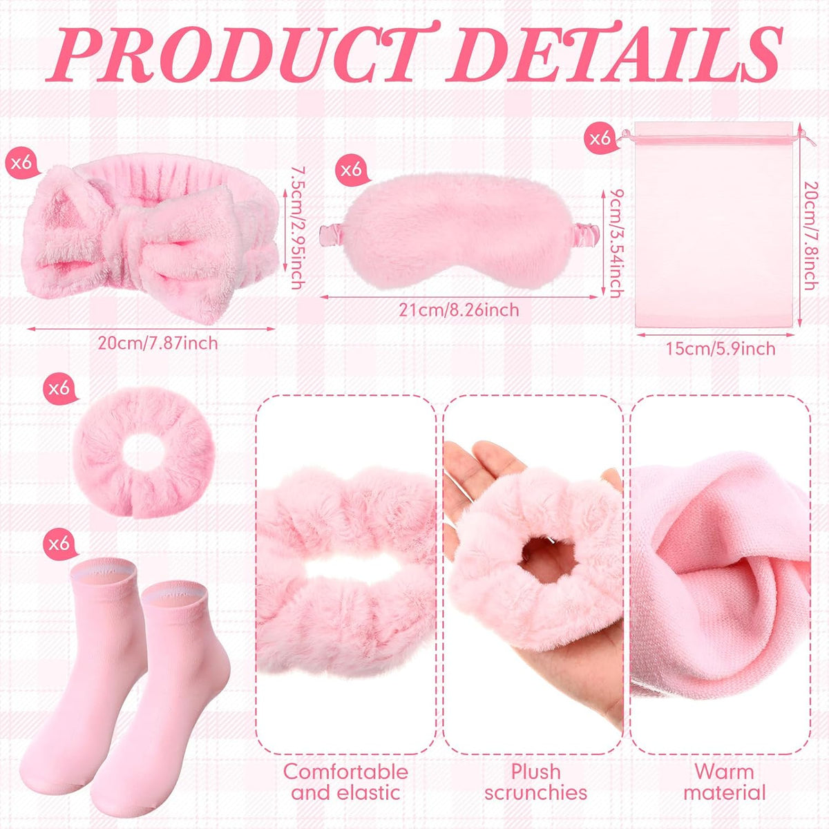 30 Pcs Spa Party Favors Sleepover Party Supplies Include 6 Bow Headbands 6 Eye Masks 6 Socks 6 Scrunchies 6 Organza Bags for Women Wedding Graduation Coquette Slumber Gift(Pink)