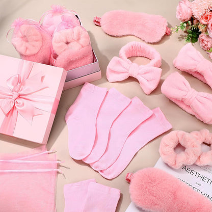 30 Pcs Spa Party Favors Sleepover Party Supplies Include 6 Bow Headbands 6 Eye Masks 6 Socks 6 Scrunchies 6 Organza Bags for Women Wedding Graduation Coquette Slumber Gift(Pink)