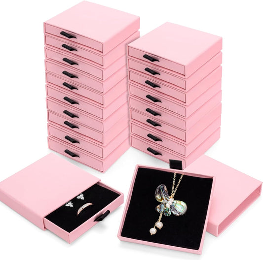 20 Pack Pink Jewelry Gift Boxes, Cardboard Jewelry Packaging Boxes with Lid and Black Sponge Lining, Small Empty Bracelet Gift Box Bulk for Earrings, Necklaces, Christmas, Valentine's Day