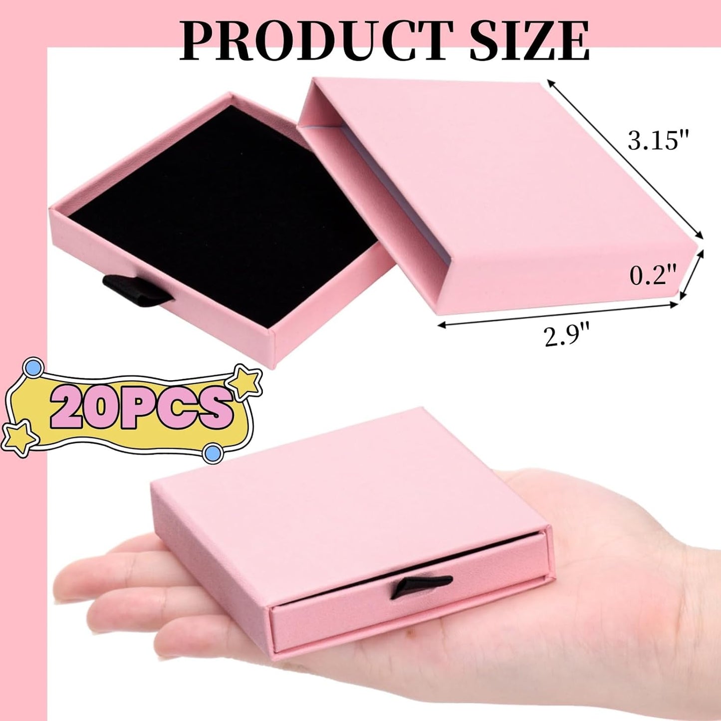 20 Pack Pink Jewelry Gift Boxes, Cardboard Jewelry Packaging Boxes with Lid and Black Sponge Lining, Small Empty Bracelet Gift Box Bulk for Earrings, Necklaces, Christmas, Valentine's Day