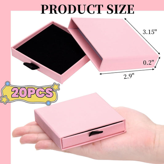 20 Pack Pink Jewelry Gift Boxes, Cardboard Jewelry Packaging Boxes with Lid and Black Sponge Lining, Small Empty Bracelet Gift Box Bulk for Earrings, Necklaces, Christmas, Valentine's Day