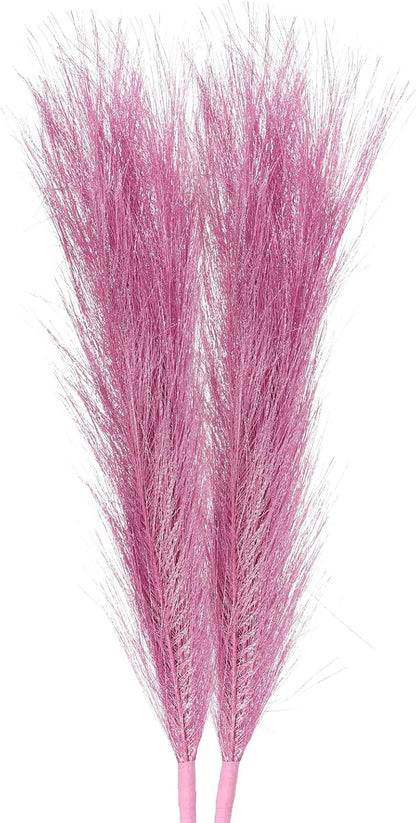 2Pcs Faux Pampas Grass Small 45cm/17.7" Fake Fluffy Pampas Grass 7 Branches Artificial Vase Filler for Home Office Vase Wedding Decoration Pink