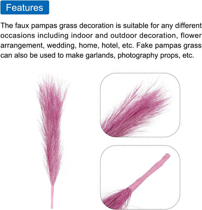 2Pcs Faux Pampas Grass Small 45cm/17.7" Fake Fluffy Pampas Grass 7 Branches Artificial Vase Filler for Home Office Vase Wedding Decoration Pink