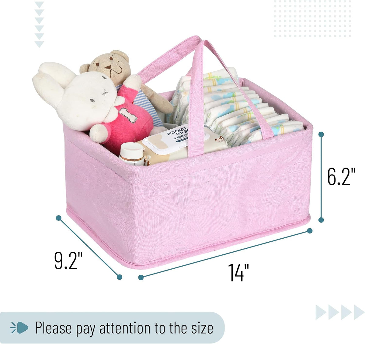 Baby Diaper Caddy Organizer, Pink Quilted Fabric, Car Diaper Caddy