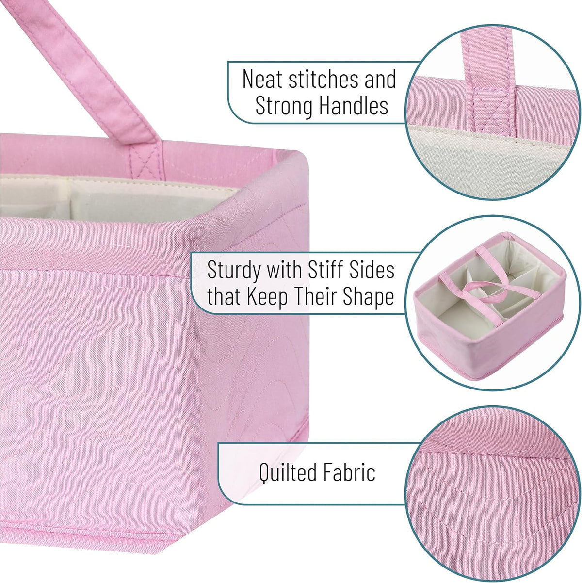 Baby Diaper Caddy Organizer, Pink Quilted Fabric, Car Diaper Caddy